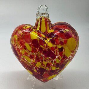 Hand Blown Hanging Glass Heart Suncatcher Figure 4"x4.5"